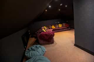 The home cinema room at Castle View Lodge