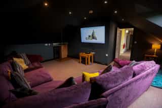 The home cinema room at Castle View Lodge