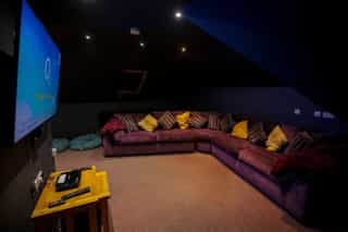 The home cinema room at Castle View Lodge