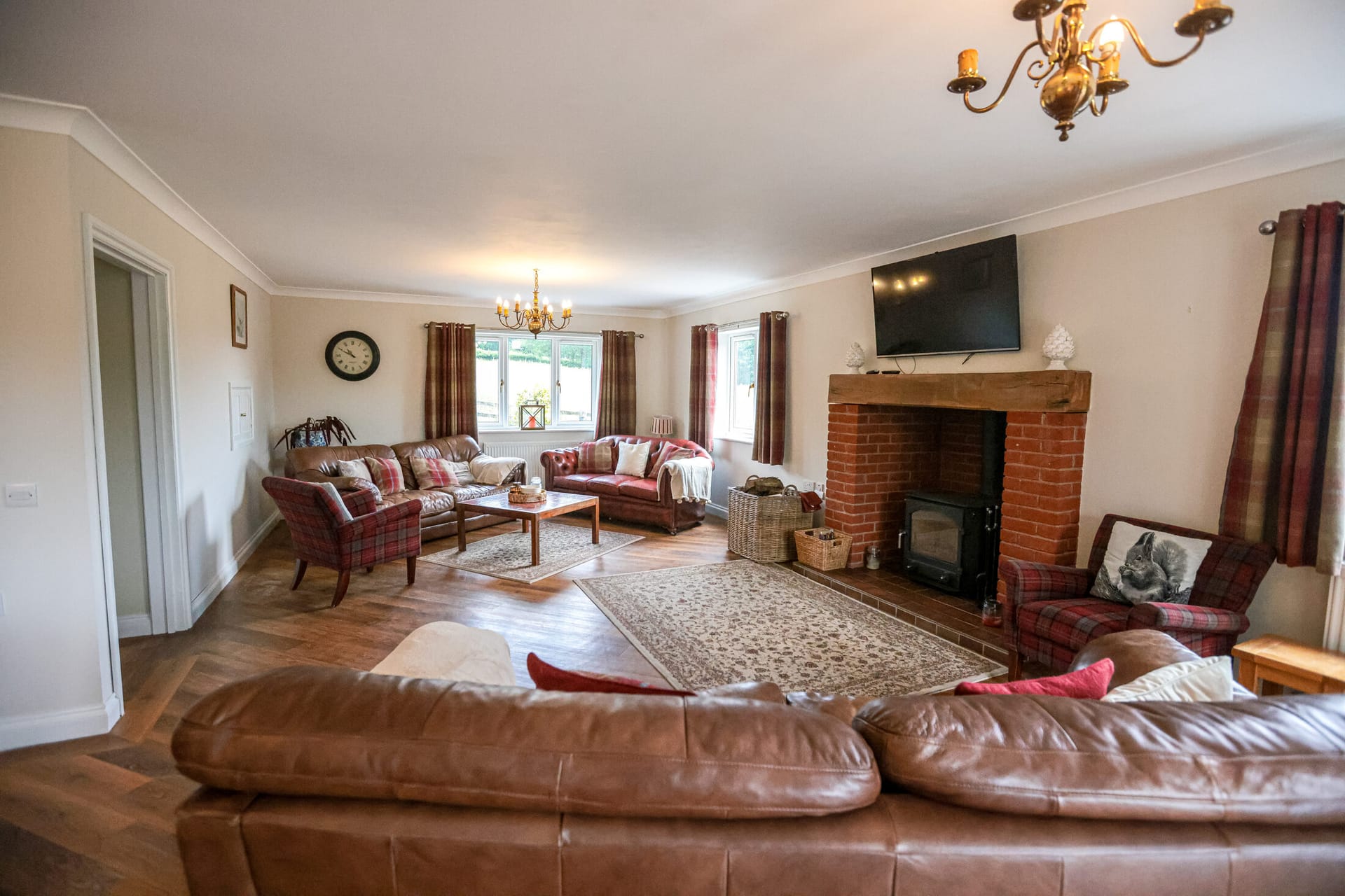 The open-plan living and dining space at Castle View Lodge